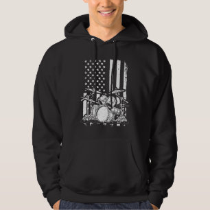 Drum Kit American Flagga Drummer Musician Hoodie