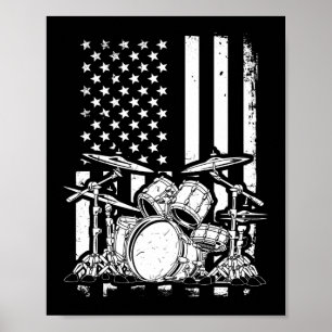 Drum Kit American Flagga Drummer Musician Poster