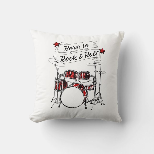 Drum Kit Born till Sten & Roll Drummer Kid Drummin Kudde (Framsida)
