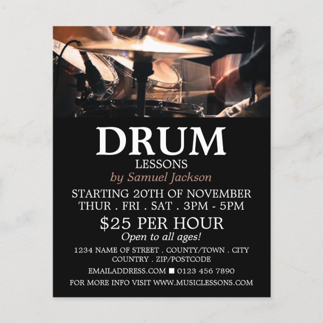 Drum Kit, Drum Lessons Advertising Flyer (Framsidan)