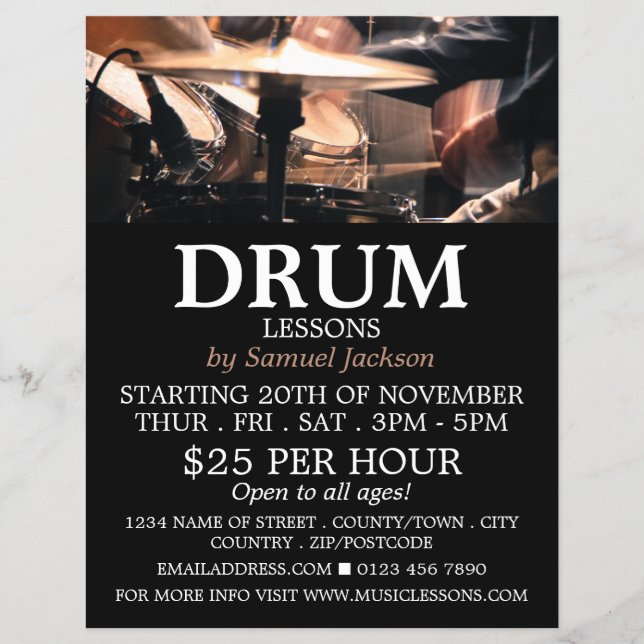 Drum Kit, Drum Lessons Advertising Flyer (Framsidan)