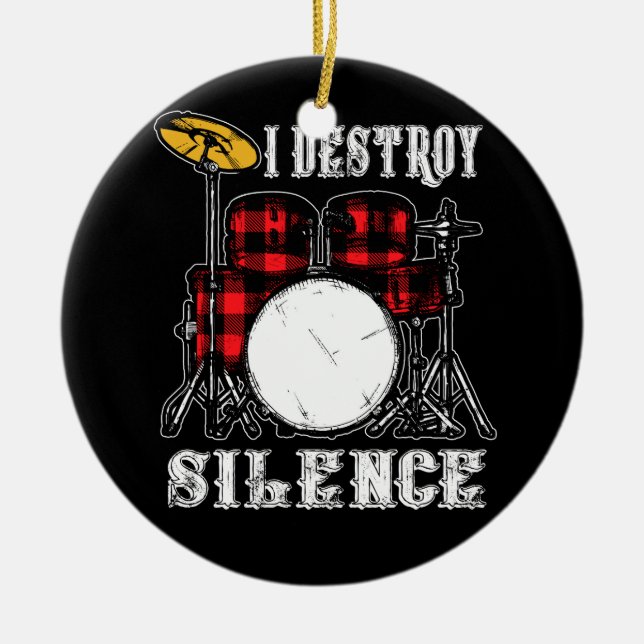 Drum Kit Percussionist Drummer I Destroy Silence Julgransprydnad Keramik (Framsidan)