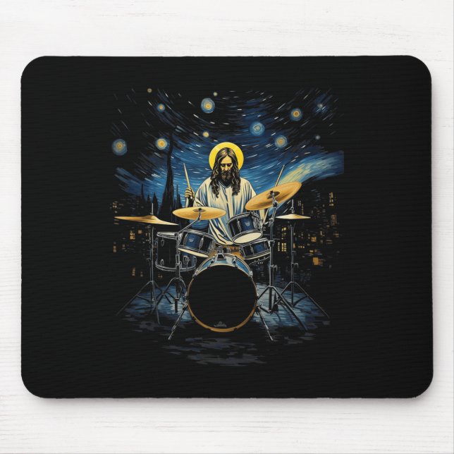 Drum Kit Percussionist Drummer Van Gogh Jesus Play Musmatta (Framsidan)