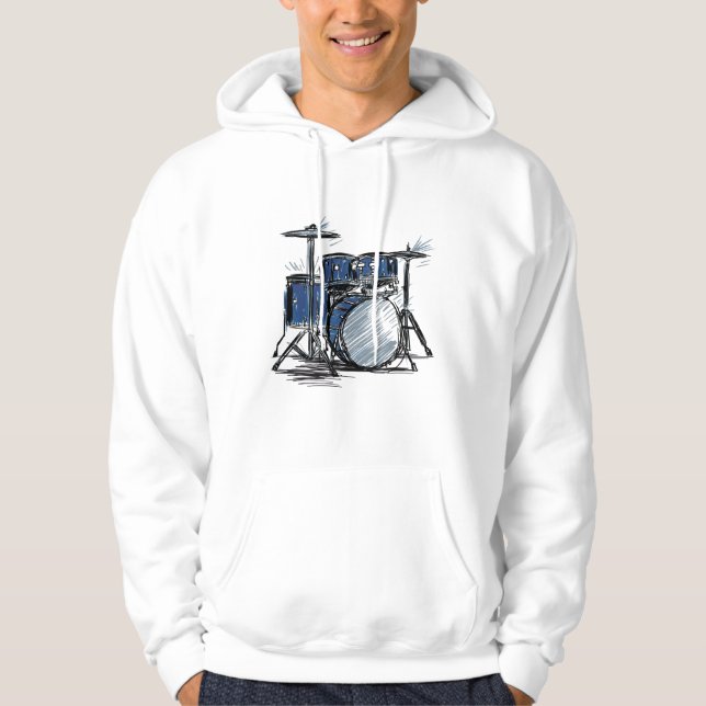 Drum Kit Sketch Music Hoodie (Framsida)