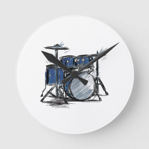 Drum Kit Sketch Music Rund Klocka