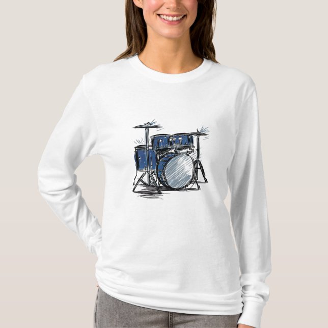 Drum Kit Sketch Music T Shirt (Framsida)