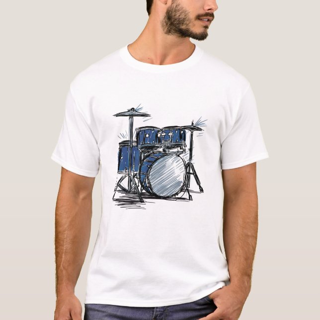 Drum Kit Sketch Music T Shirt (Framsida)