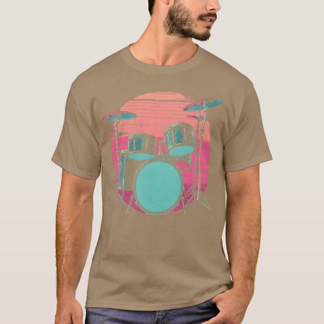 Drum Kit Synthwave gift T Shirt (Framsida)