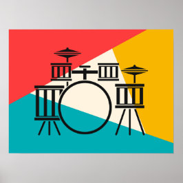 Drum Kit Tri-Färg - Turcoise Coral Guld Poster