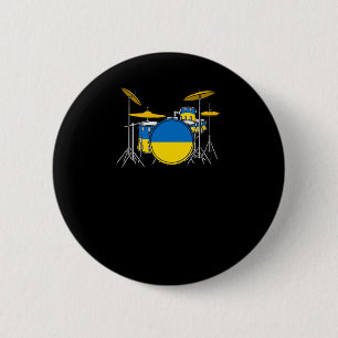 Drum Kit Ukrainska Flagga Drummer Musician Sticker Knapp