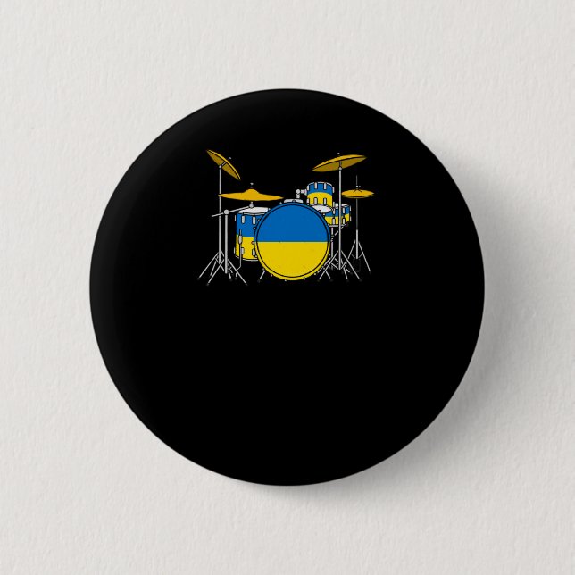 Drum Kit Ukrainska Flagga Drummer Musician Sticker Knapp (Framsida)