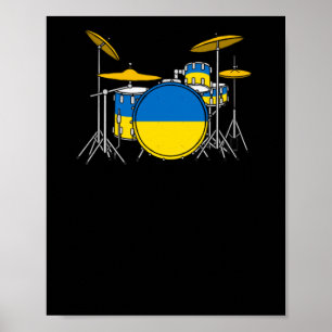 Drum Kit Ukrainska Flagga Drummer Musician Sticker Poster