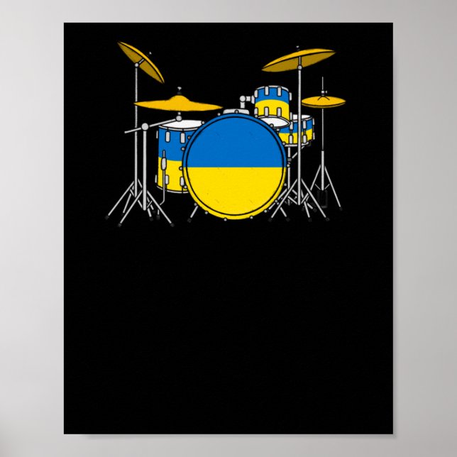 Drum Kit Ukrainska Flagga Drummer Musician Sticker Poster (Framsidan)