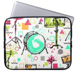 Drum Kit: Watercolor Memphis Retro. Laptop Fodral