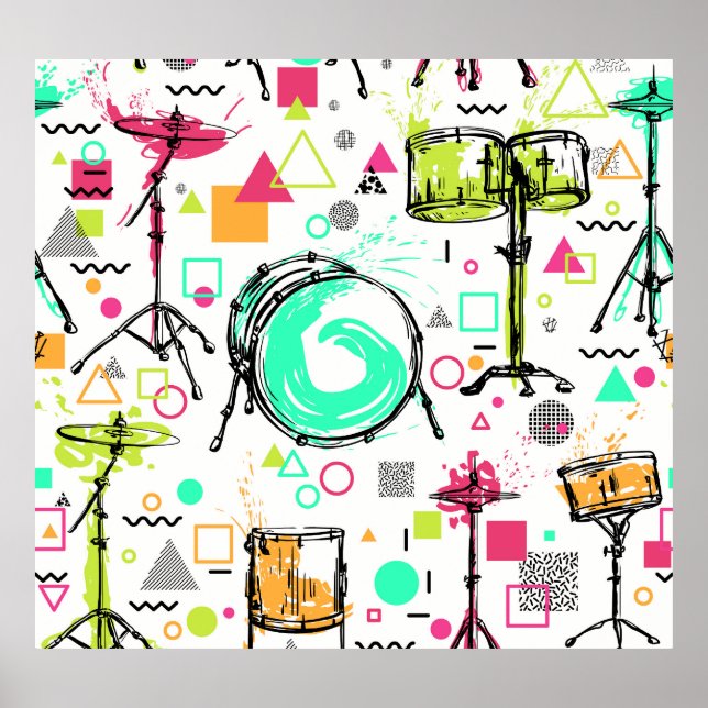 Drum Kit: Watercolor Memphis Retro. Poster (Framsidan)