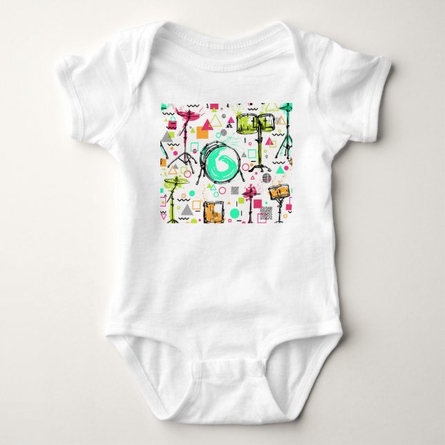 Drum Kit: Watercolor Memphis Retro. T Shirt (Framsida)