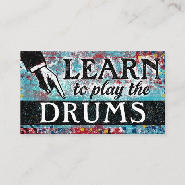 Drum Lessons-Affärskort - Blue Red Visitkort (Framsida)