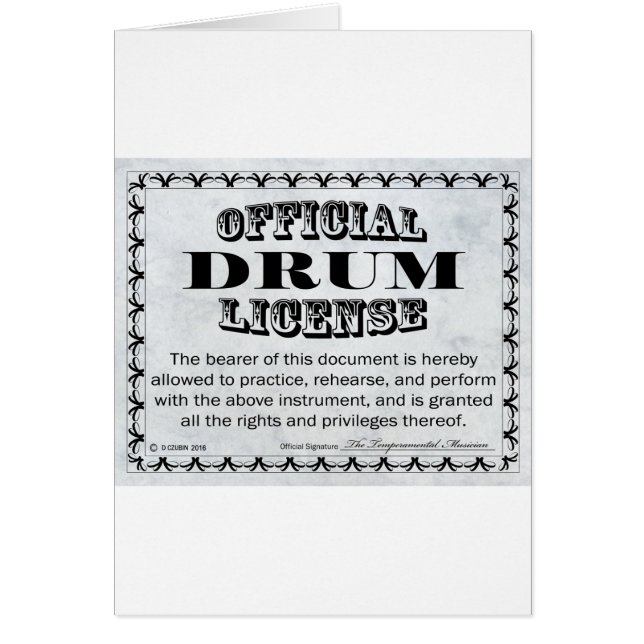 Drum License Hälsningskort (Framsidan)