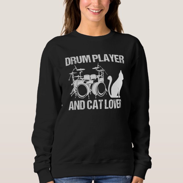 Drum Player And Cat Drumming Musician Drums Instru T Shirt (Framsida)