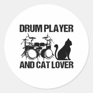 Drum Player och Cat Lover Drummer Player Drummer o Runt Klistermärke