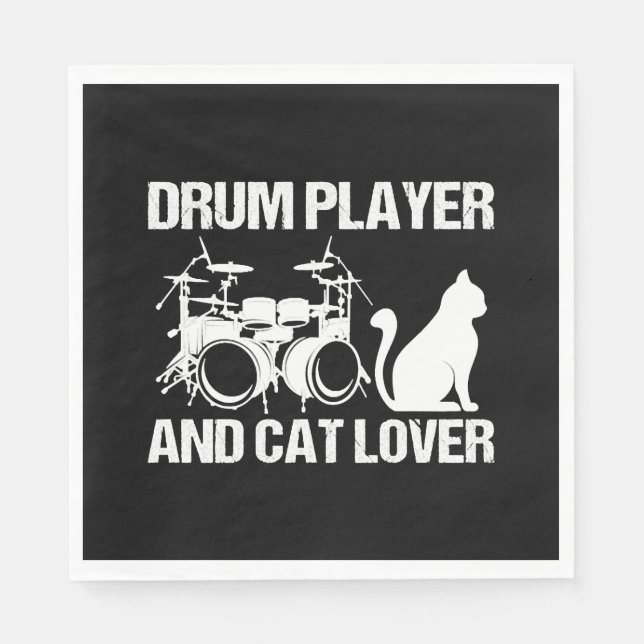 Drum Player och Cat Lover Drumming Musician Drumcs Pappersservett (Framsidan)