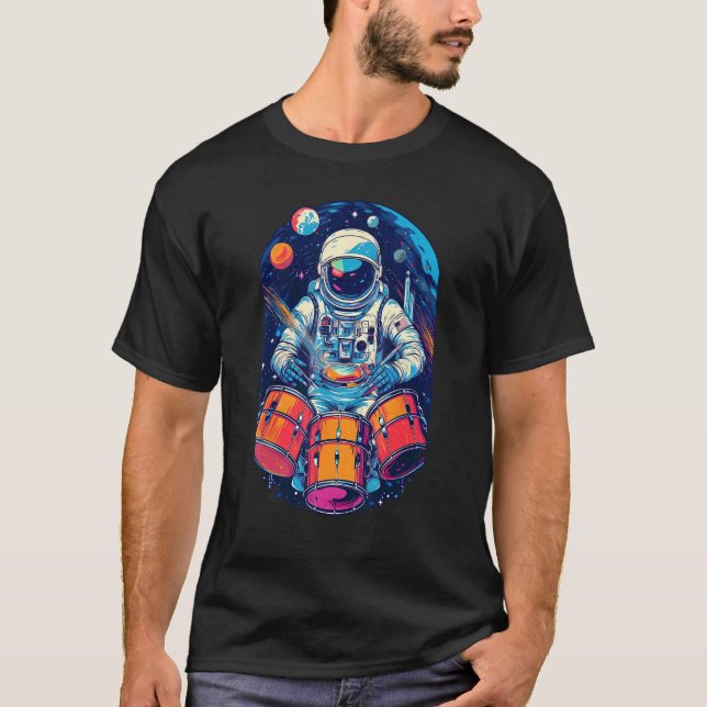Drum Playing Astronaut Astronaut Drummer Boy Space T Shirt (Framsida)