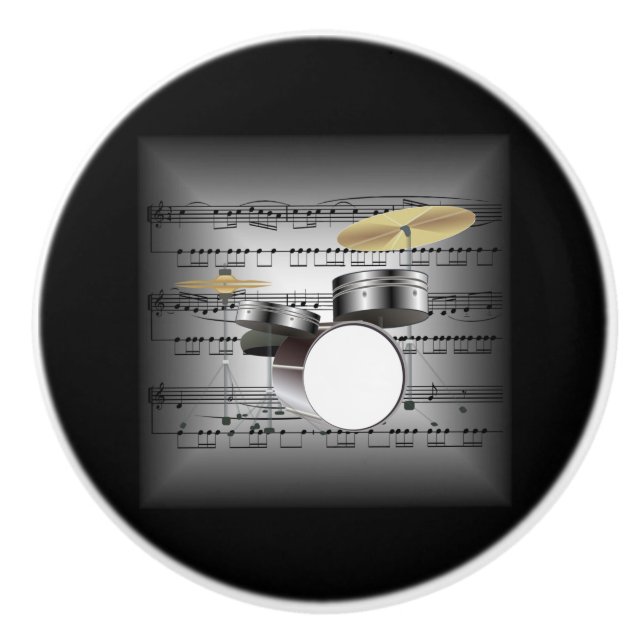 Drum Set ~ 3D Lakan Music Pillow ~Grått/Black BG~ Knopp (Framsidan)