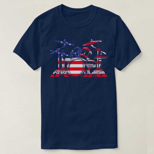 Drum Set American Flagga Patriotic Drummer Manar T Shirt (Design framsida)