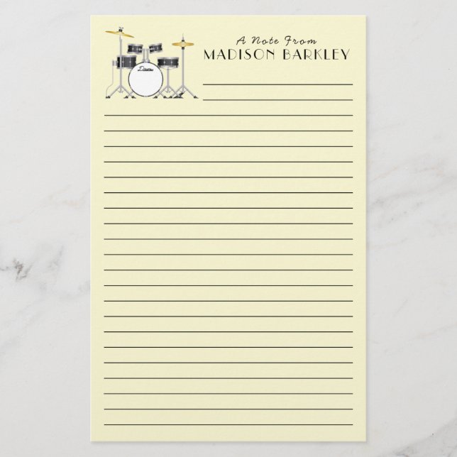 Drum Set Drummer Band Teacher Musician Brevpapper (Framsida)