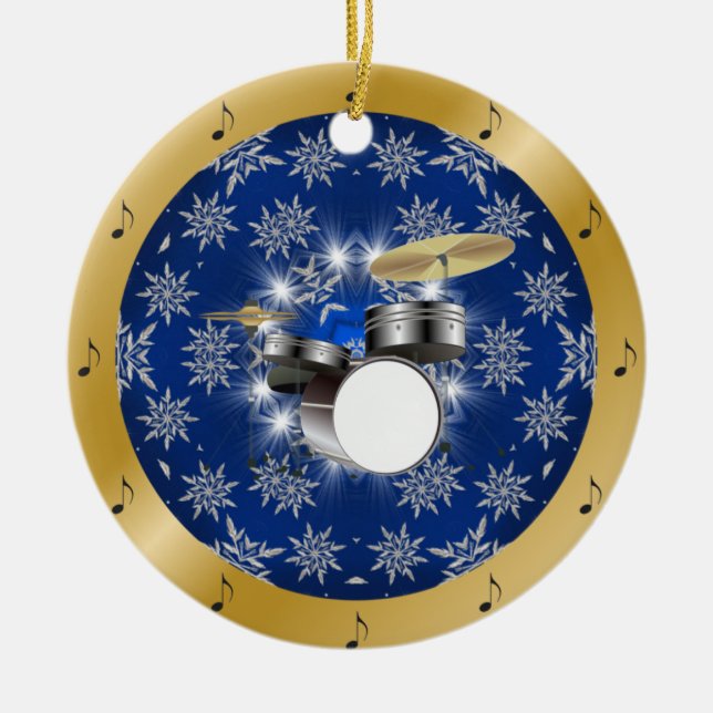 Drum Set ~ Silver ~ Blue ~ Guld ~ jul ~ jul ~ Julgransprydnad Keramik (Framsidan)