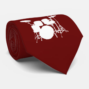 Drum Set White Silhouette Necktie Slips