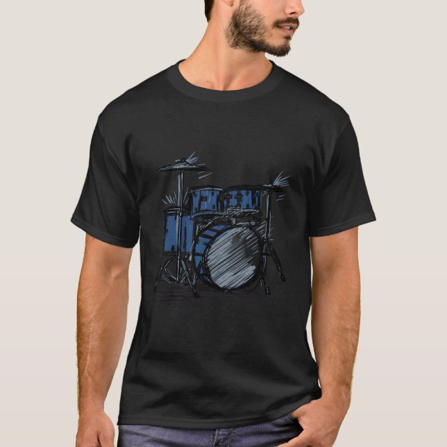 Drum Sketch Drummer Musician Teckning T Shirt (Framsida)