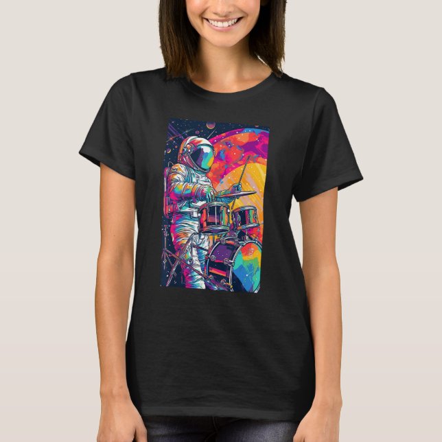 Drum spelar Astronaut Astronaut Drummer Boy Space T Shirt (Framsida)