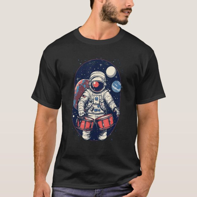Drum spelar Astronaut Astronaut Drummer Boy Space T Shirt (Framsida)
