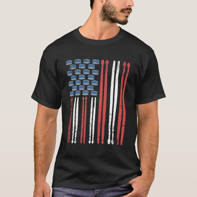 Drum Sticks American Flagga Drumming Percussion T Shirt (Framsida)
