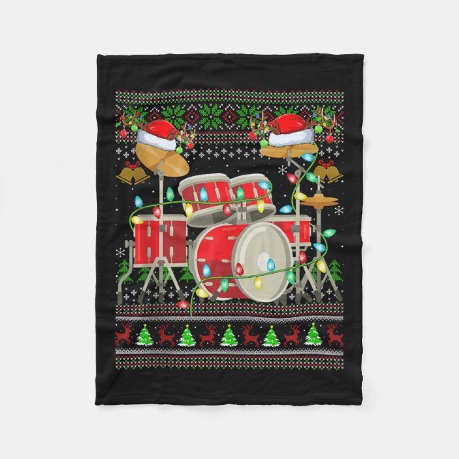 Drum Ugly Christmas Sweater Musical Drum Player Dr Fleecefilt (Framsidan)