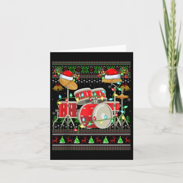 Drum Ugly Christmas Sweater Musical Drum Player Dr Kort (Framsida)
