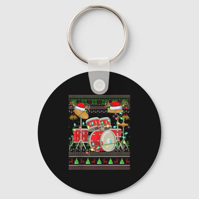 Drum Ugly Christmas Sweater Musical Drum Player Dr Nyckelring (Framsida)