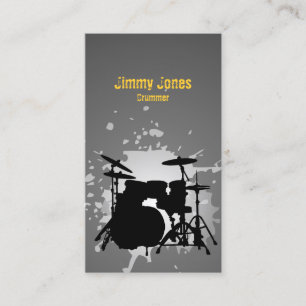 Drumkit Silhouette Splatter Grått Affärskort Visitkort