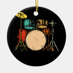 Drumline Drumset Vintage Drummer Julgransprydnad Keramik