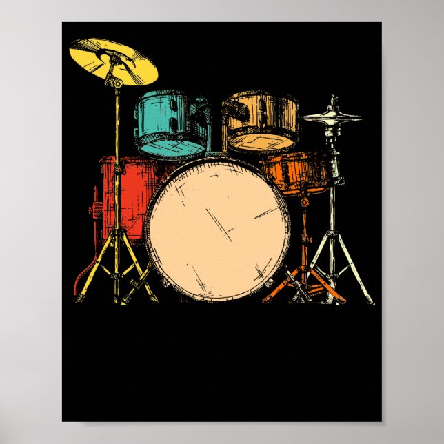 Drumline Drumset Vintage Drummer Poster (Framsidan)