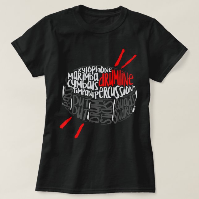 Drumline Marching Band Ord Cloud Art T Shirt (Design framsida)