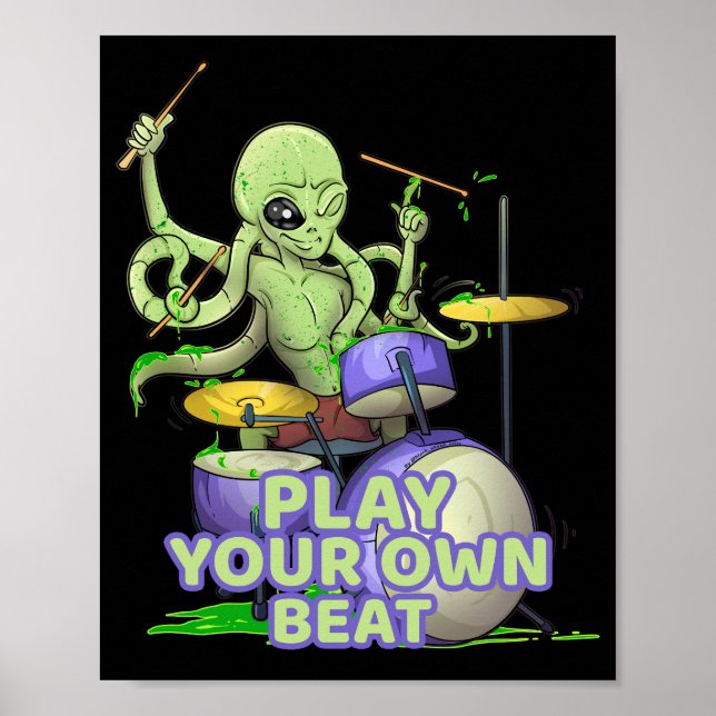 Drummer Alien Squid Beating Drums Poster (Framsidan)