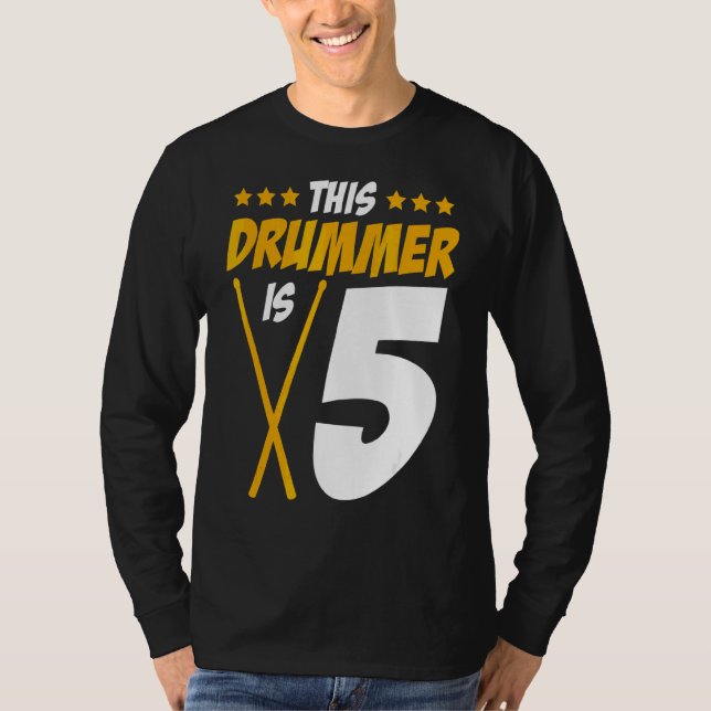 Drummer är 5 Drummer Drum Set Music T Shirt (Framsida)