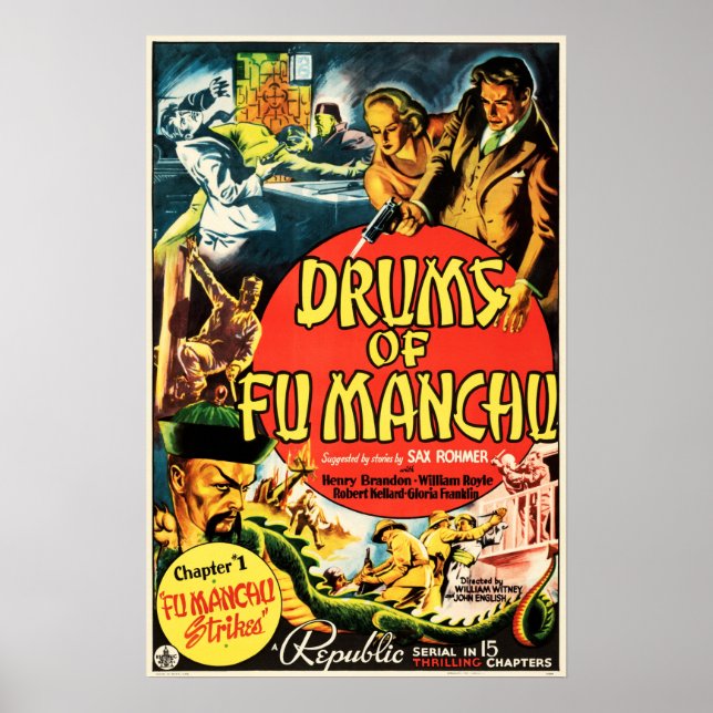Drummer av Fu Manchu Classic Crime Thriller Old Fi Poster (Framsidan)