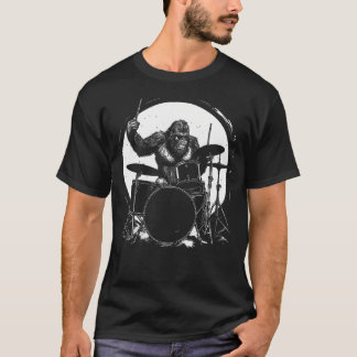 Drummer Bigfoot Playing Drums Funny Sasquatch Drum T Shirt