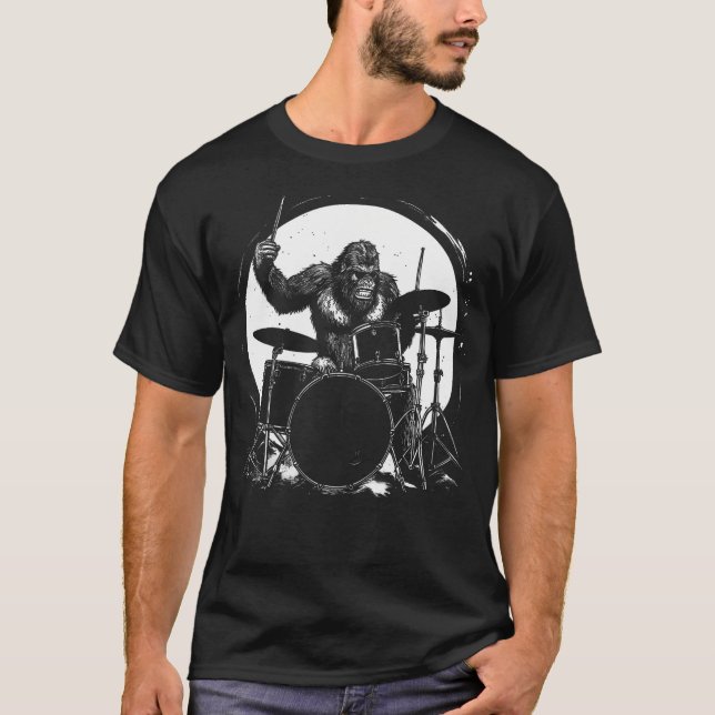 Drummer Bigfoot Playing Drums Funny Sasquatch Drum T Shirt (Framsida)