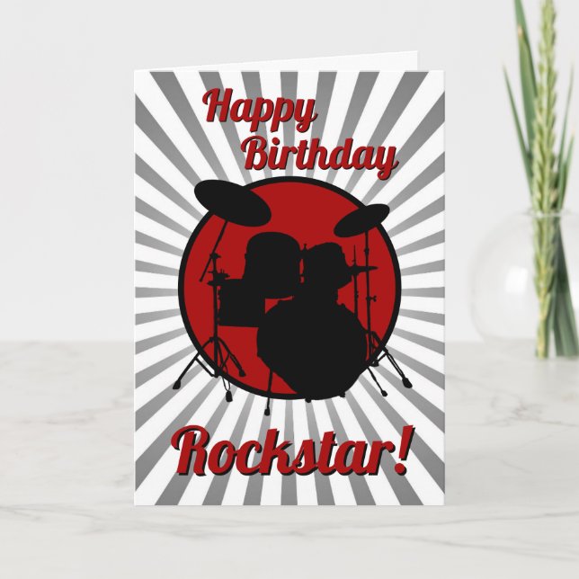 Drummer Birthday Card Musician Rockstar Drums Sten Kort (Framsida)