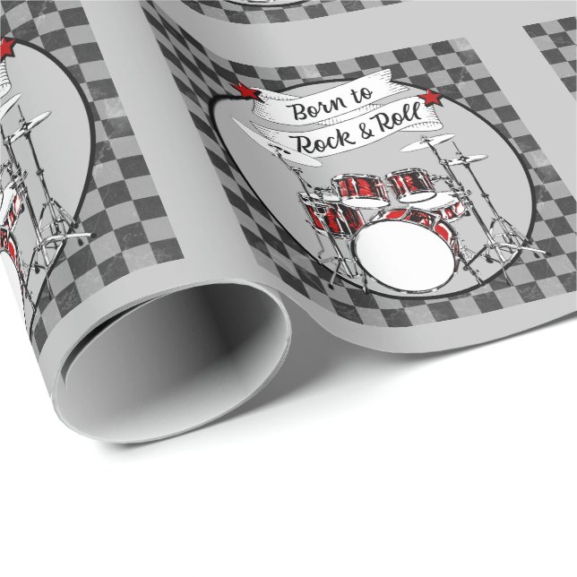 Drummer Born till Sten & Roll Drum Musician Gift W Presentpapper (Rullad Hörn)