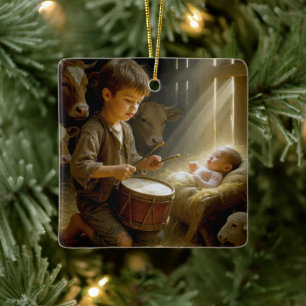 Drummer Boy spelar sin trumma för Baby Jesus Julgransprydnad Keramik